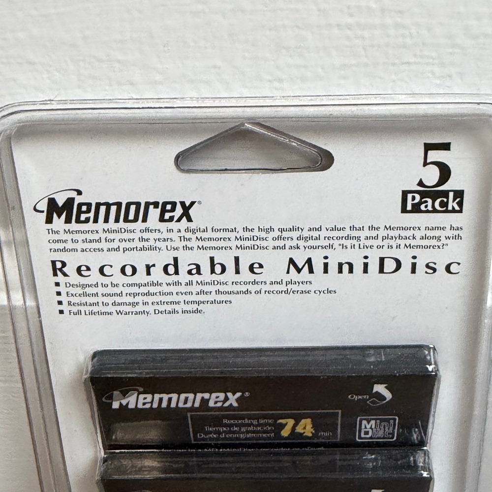 Memorex Recordable MiniDisc 5 Pack 74 Minute Digital Recording MD 1520-5000 NEW - Picture 3 of 7